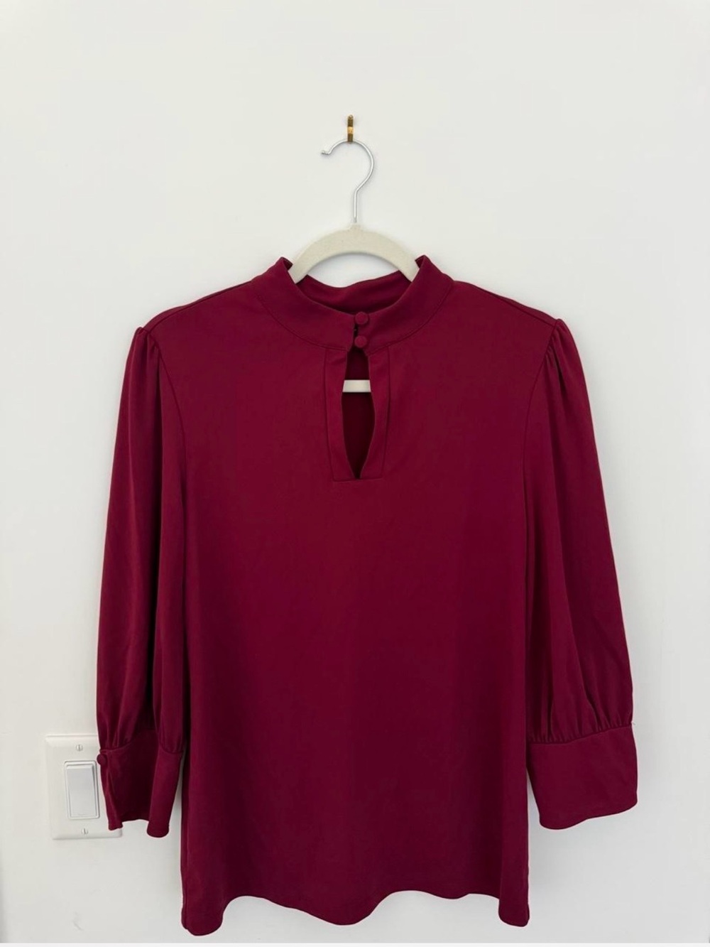 Karl Lagerfeld Paris Burgundy Keyhole Mock Neck Blouse